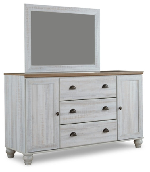 Ashley Haven Bay Two-tone King Panel Storage Bed with Mirrored Dresser, Chest and 2 Nightstands