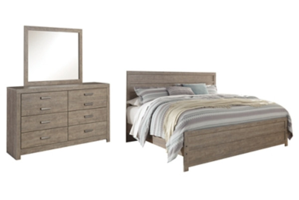 Ashley Culverbach Gray King Panel Bed with Mirrored Dresser