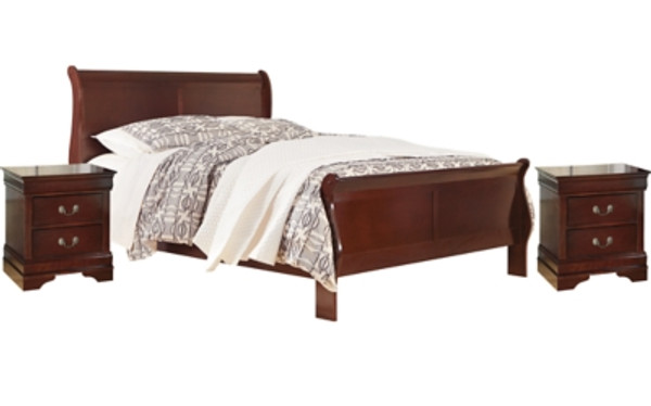 Ashley Alisdair Reddish Brown King Sleigh Bed with 2 Nightstands