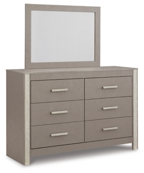 Ashley Surancha Gray King Poster Bed with Mirrored Dresser and 2 Nightstands