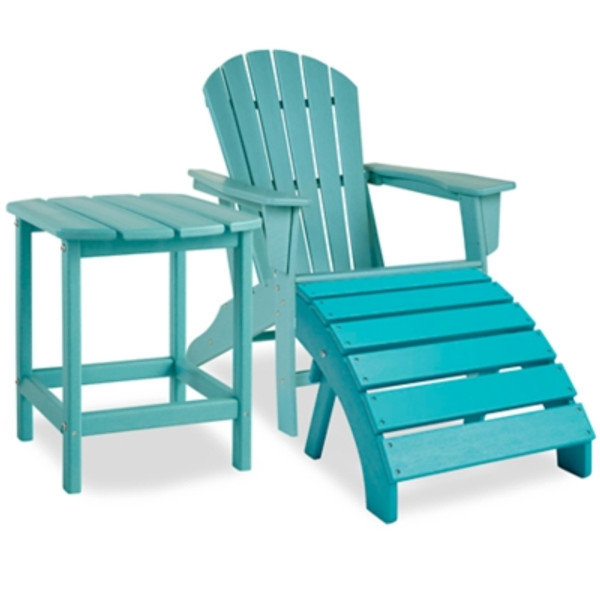 Ashley Sundown Treasure Turquoise Outdoor Adirondack Chair and Ottoman with Side Table
