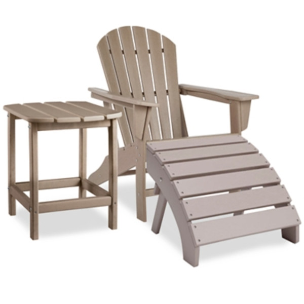 Ashley Sundown Treasure Driftwood Outdoor Adirondack Chair and Ottoman with Side Table