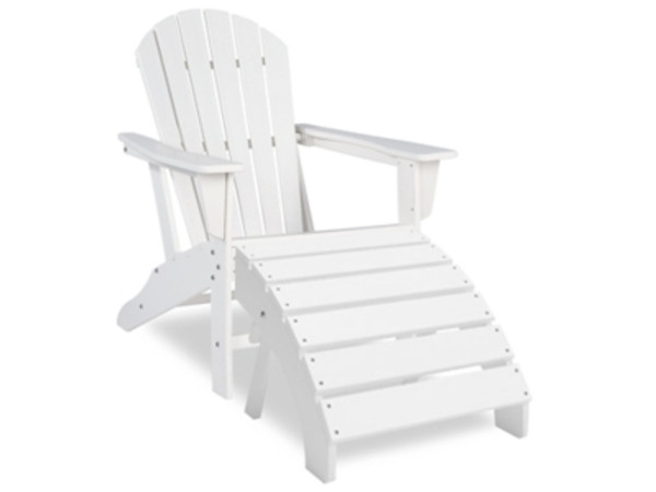 Ashley Sundown Treasure White Outdoor Adirondack Chair and Ottoman