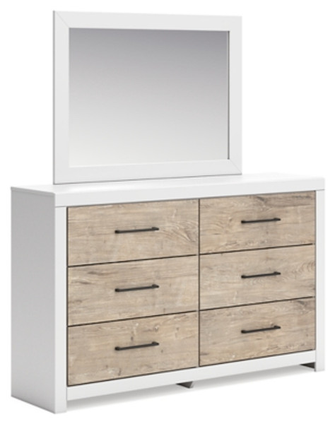 Ashley Charbitt Two-tone King Panel Bed with Mirrored Dresser and Nightstand