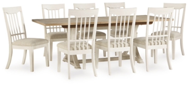 Benchcraft Shaybrock Antique White Brown Dining Table and 8 Chairs