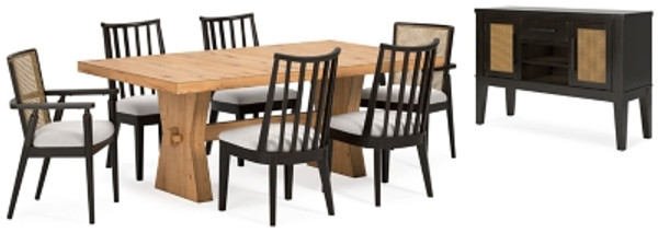 Ashley Galliden Light Brown Dining Table and 6 Chairs with Storage D841/45/01(4)/02A(2)/60