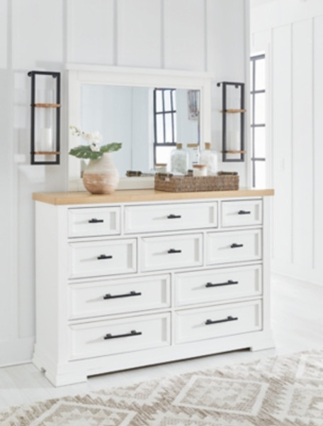 Benchcraft Ashbryn White Natural Dresser and Mirror
