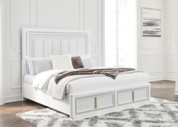 Ashley Chalanna White Queen Upholstered Storage Bed