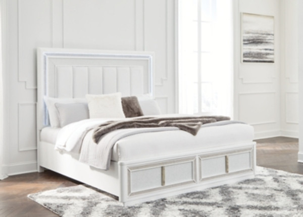 Ashley Chalanna White King Upholstered Storage Bed