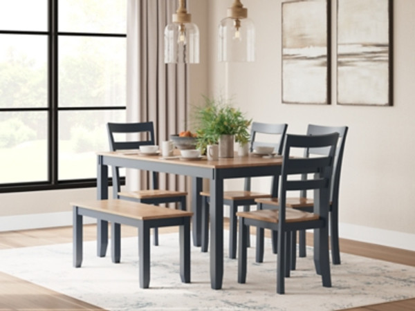 Ashley Gesthaven Natural Blue Dining Table with 4 Chairs and Bench (Set of 6)