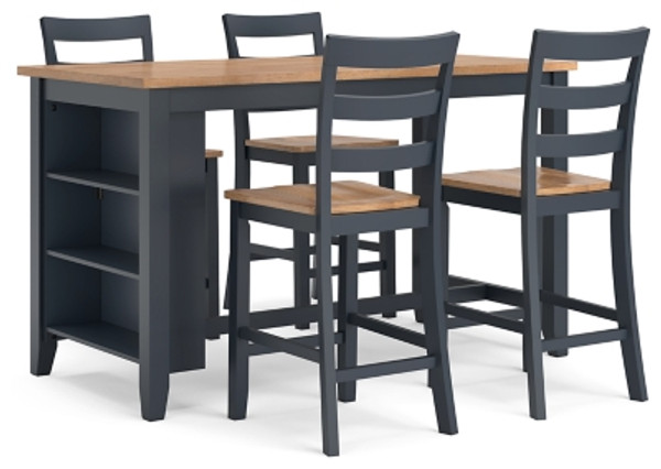 Ashley Gesthaven Natural Blue Counter Height Dining Table and 4 Barstools