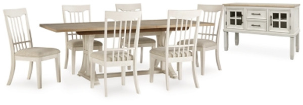 Benchcraft Shaybrock Antique White Brown Dining Table and 6 Chairs with Storage
