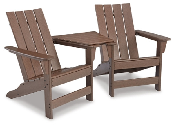Ashley Emmeline Brown 2 Adirondack Chairs with Tete-A-Tete Table Connector