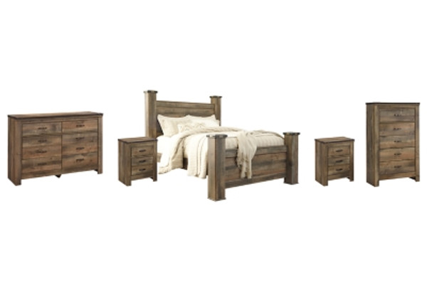 Ashley Trinell Brown Queen Poster Bed with Dresser, Chest and 2 Nightstands