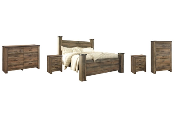 Ashley Trinell Brown King Poster Bed with Dresser, Chest and 2 Nightstands
