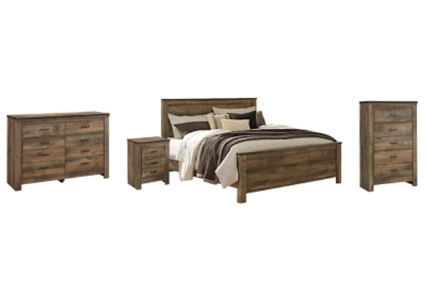 Ashley Trinell Brown King Panel Bed with Dresser, Chest and Nightstand