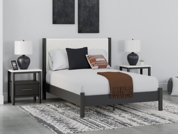 Ashley Cadmori Black White Queen Upholstered Panel Bed