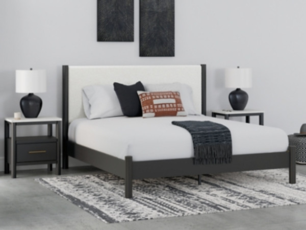 Ashley Cadmori Black White King Upholstered Panel Bed