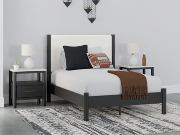 Ashley Cadmori Black White Full Upholstered Panel Bed