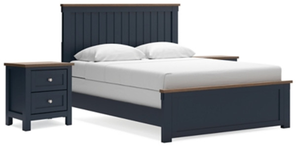 Ashley Landocken Brown Blue Queen Panel Bed with 2 Nightstands Ashley Landocken Brown Blue Queen Panel Bed with 2 Nightstands