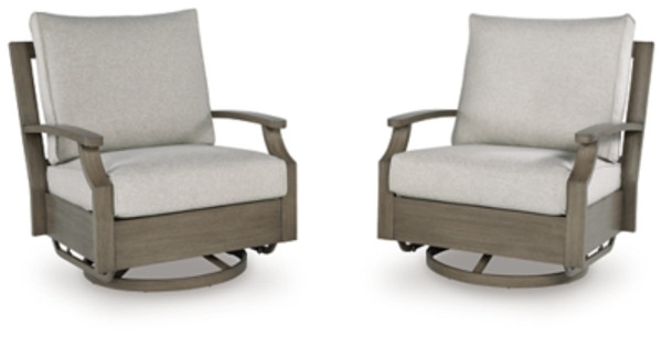 Ashley Rainier Ranch Brown Beige Outdoor Swivel Glider Chair with Cushion