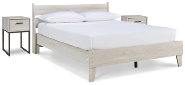 Ashley Socalle Light Natural Queen Platform Bed with 2 Nightstands
