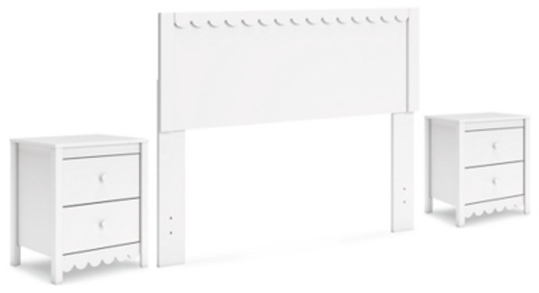 Ashley Hallityn White Full Panel Headboard with 2 Nightstands