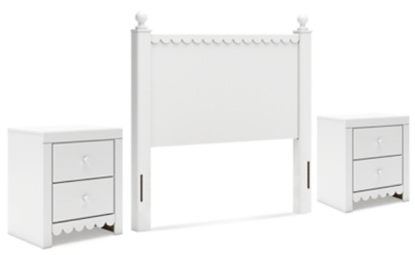 Ashley Mollviney White Full Panel Headboard with 2 Nightstands