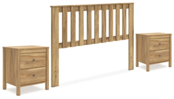 Ashley Bermacy Light Brown Queen Panel Headboard with 2 Nightstands