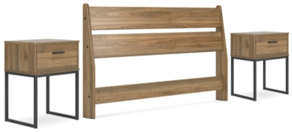 Ashley Deanlow Honey Queen Panel Headboard with 2 Nightstands