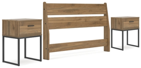 Ashley Deanlow Honey Full Panel Headboard with 2 Nightstands