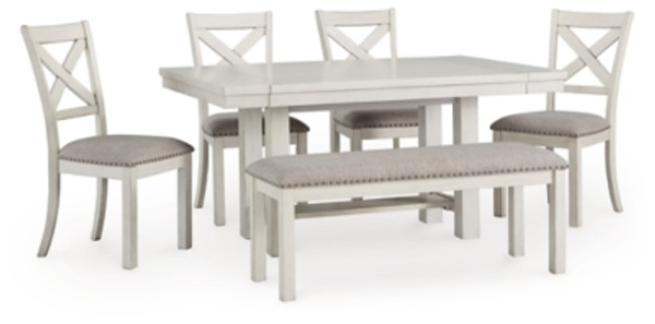 Ashley Robbinsdale Antique White Dining Table and 4 Chairs and Bench