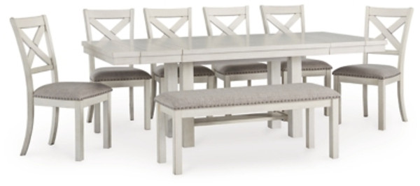 Ashley Robbinsdale Antique White Dining Table and 6 Chairs and Bench