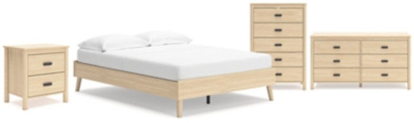 Ashley Cabinella Tan Full Platform Bed with Dresser, Chest and Nightstand