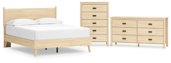 Ashley Cabinella Tan Queen Platform Panel Bed with Dresser and Chest