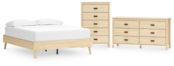 Ashley Cabinella Tan Queen Platform Bed with Dresser and Chest