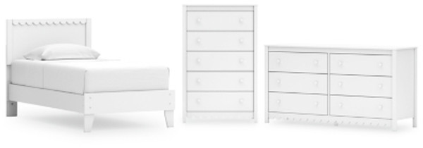 Ashley Hallityn White Twin Panel Platform Bed with Dresser and Chest