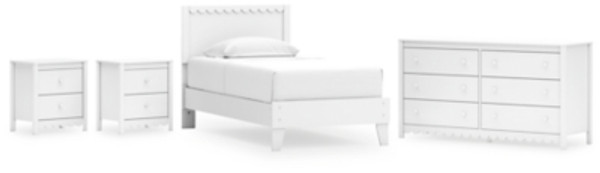Ashley Hallityn White Twin Panel Platform Bed with Dresser and 2 Nightstands
