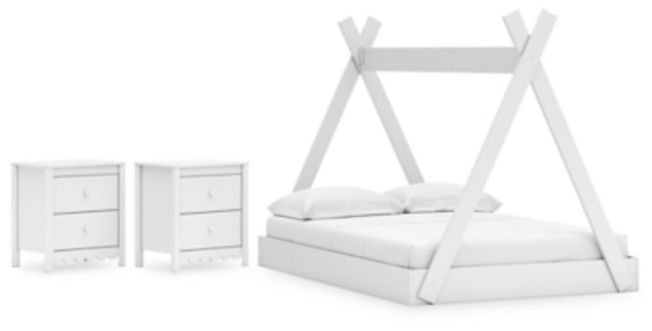 Ashley Hallityn White Full Tent Bed with 2 Nightstands