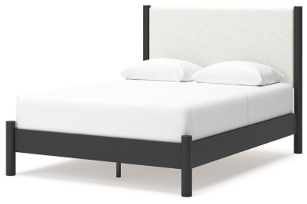 Ashley Cadmori Two-tone Queen Upholstered Panel Bed with Mirrored Dresser and Nightstand