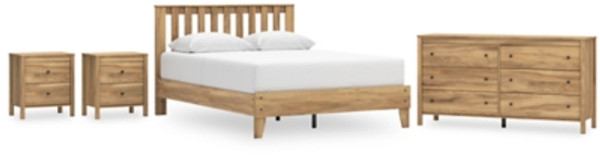 Ashley Bermacy Light Brown Queen Platform Panel Bed with Dresser and 2 Nightstands