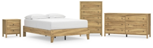 Ashley Bermacy Light Brown Full Platform Bed with Dresser, Chest and Nightstand
