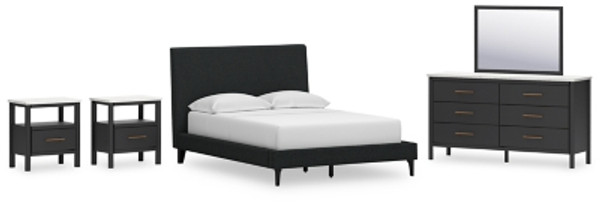 Ashley Cadmori Black Full Upholstered Bed with Mirrored Dresser and 2 Nightstands Ashley Cadmori Black Full Upholstered Bed with Mirrored Dresser and 2 Nightstands