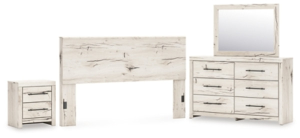 Benchcraft Lawroy Light Natural King Panel Headboard with Mirrored Dresser and Nightstand