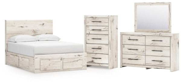 Ashley Lawroy Light Natural Full Panel Storage Bed with Mirrored Dresser and Chest B100/12/B2310/50(2)/84S/87/31/36/46