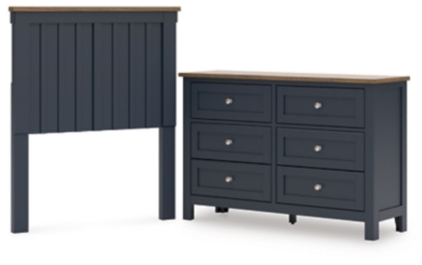 Ashley Landocken Brown Blue Twin Panel Headboard with Dresser