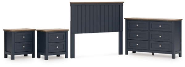 Ashley Landocken Brown Blue Full Panel Headboard with Dresser and 2 Nightstands