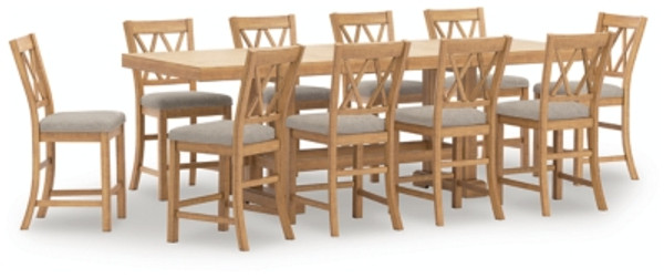 Ashley Havonplane Brown Counter Height Dining Table and 10 Barstools