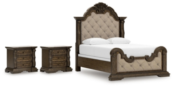 Ashley Maylee Dark Brown Queen Upholstered Bed with 2 Nightstands Ashley Maylee Dark Brown Queen Upholstered Bed with 2 Nightstands