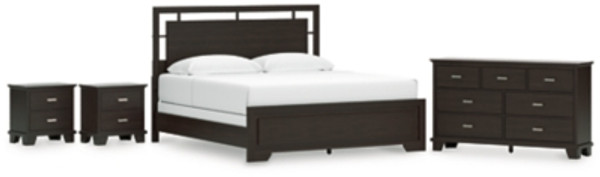 Ashley Covetown Dark Brown King Panel Bed with Dresser and 2 Nightstands